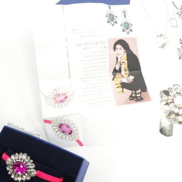 Swarovski by Shourouk Fuchsia Glass Rhinestone Braided Adjustable Bracelet - Picture 10 of 14